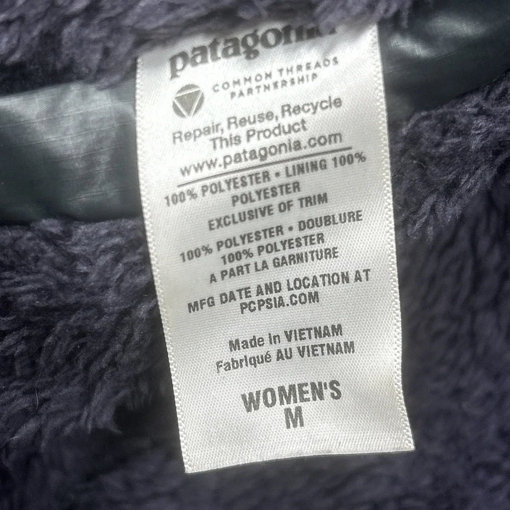 Patagonia Los Gatos Deep Pile Vest Womens M Purple Full‎ Zip Reversible Pockets
